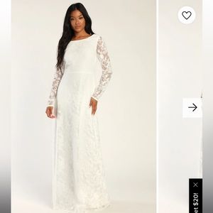 Lulus Blissful Romantic White Lace Backless Long Sleeve Maxi Dress Size XL